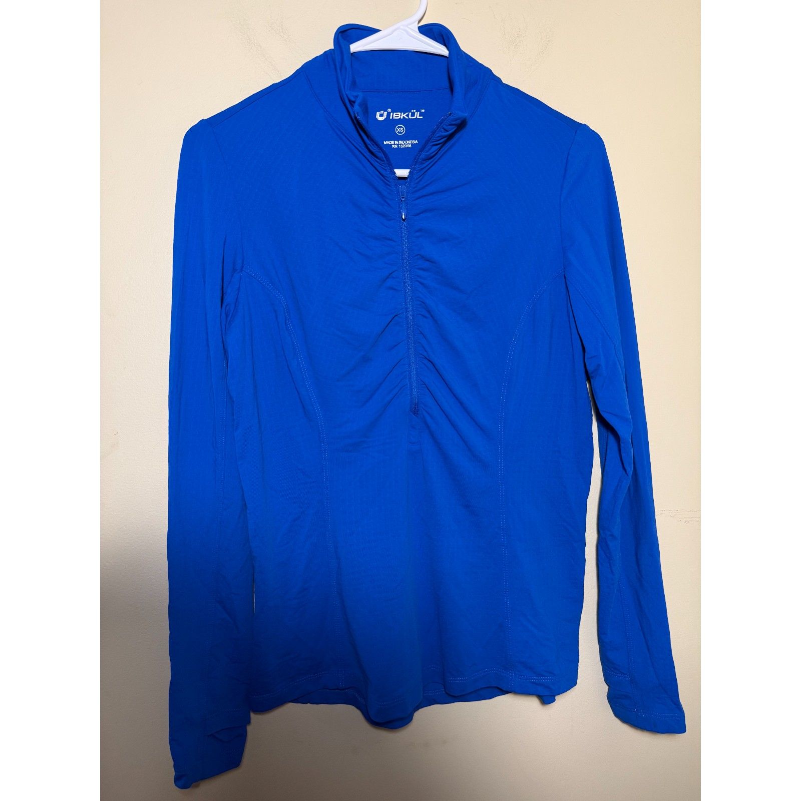 Women's Ibkl Royal Blue Ruched Half Zip | Size Xs | Golf Mockneck Thumbholes
